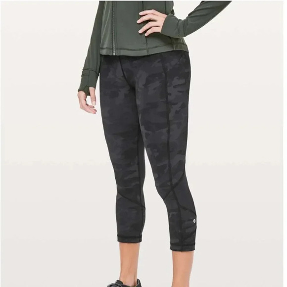 Lululemon Pace Rival Crop Leggings 22" Incognito Camo Camouflage Grey Black 4 - Picture 2 of 11